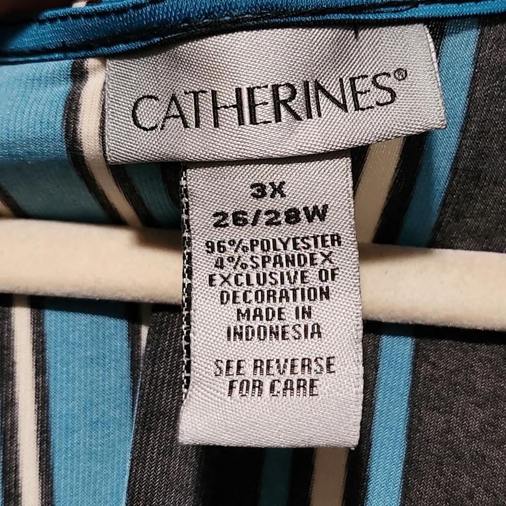 CATHERINES Dress Plus 3X Black Blue Stripe Sleeveless Beads Bling Resort Cruise - Picture 2 of 8
